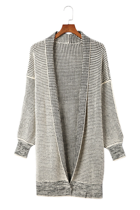 Plaid Knitted Long Open Front Cardigan